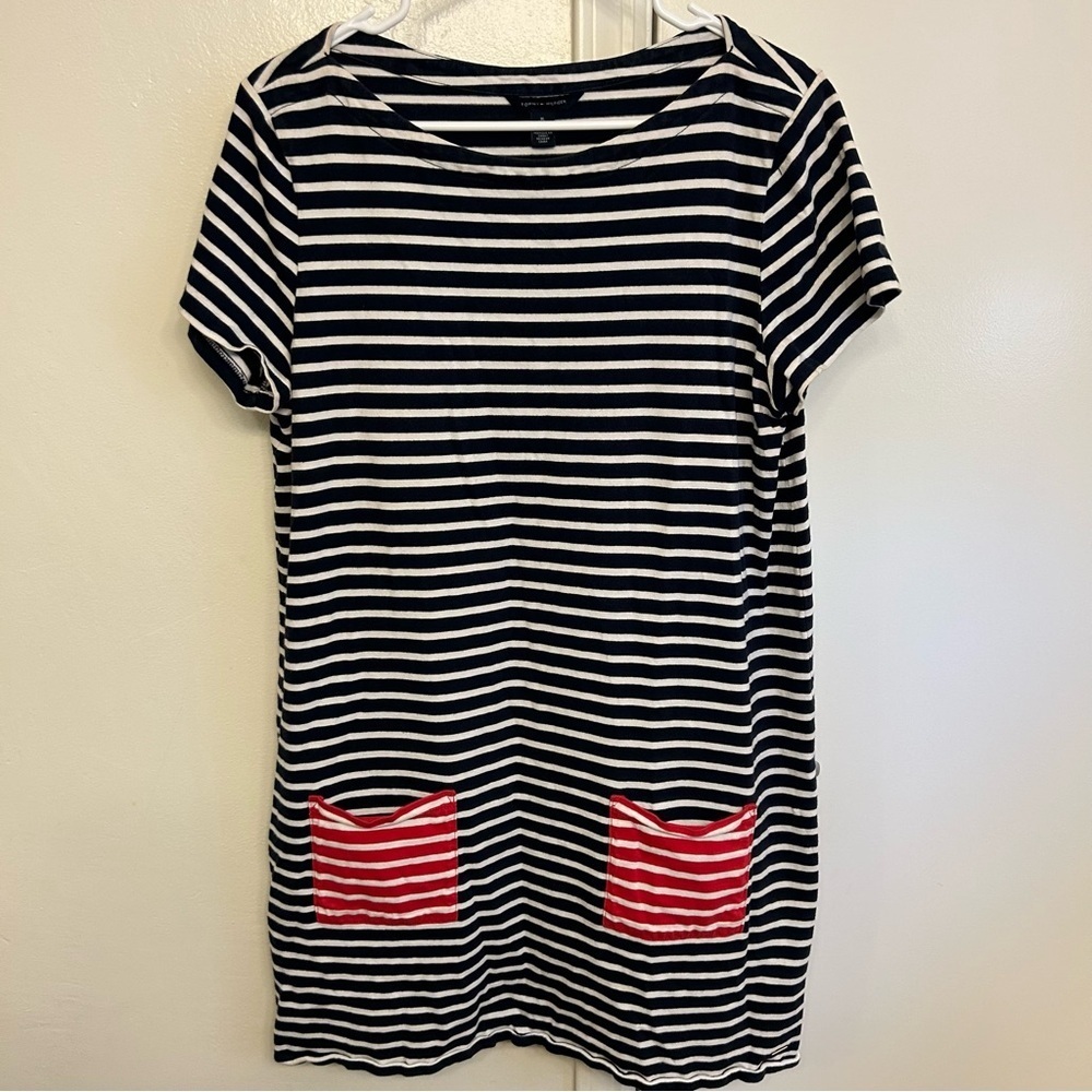 Tommy Hilfiger Navy and White Striped T Shirt Shift Dress Women’s Size XL